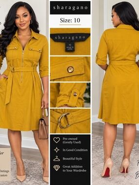 Sharagano Mustard D-Ring Belted Shirt Dress